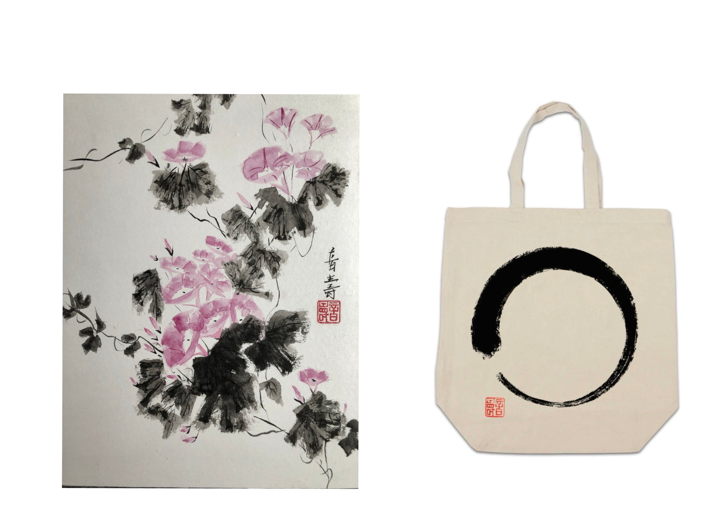 'Morning Glory' Sumi-e Painting and Sakura|Ensō Tote-bag